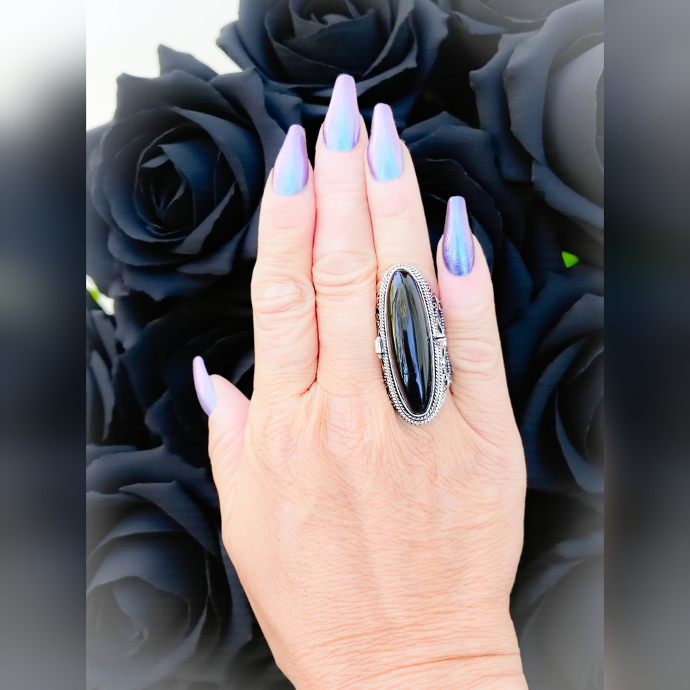 NWT BLACK ONYX / 925 SILVER ANTIQUE POISON RING SIZE 7